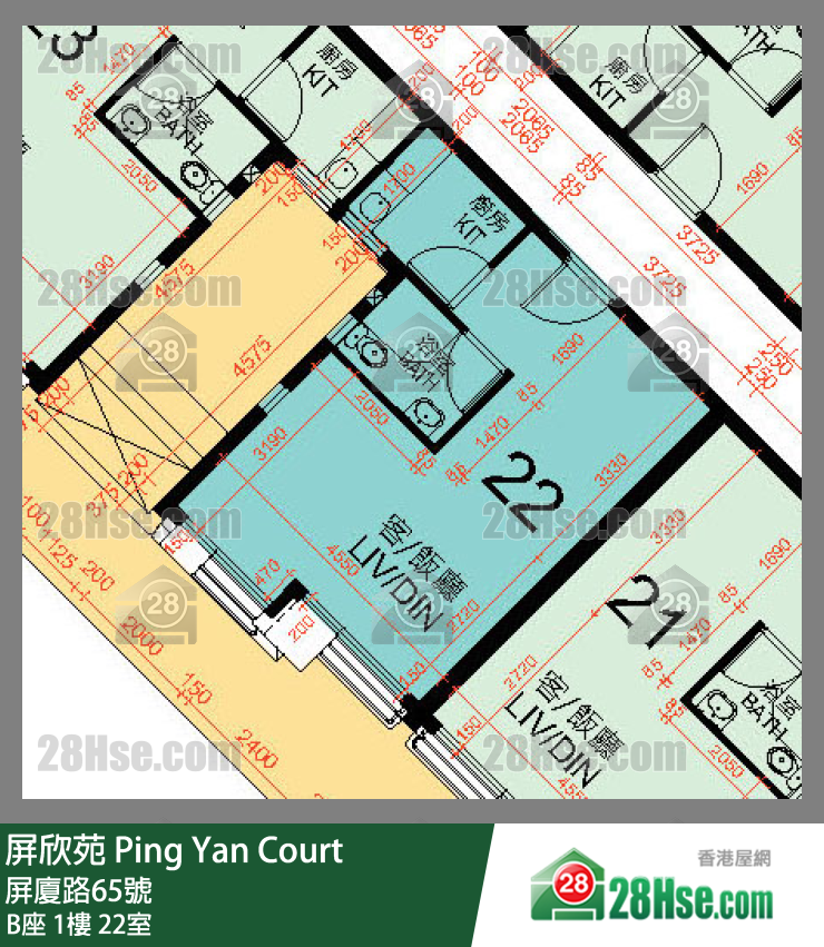 屏欣苑 B座 1樓 22室 平面圖