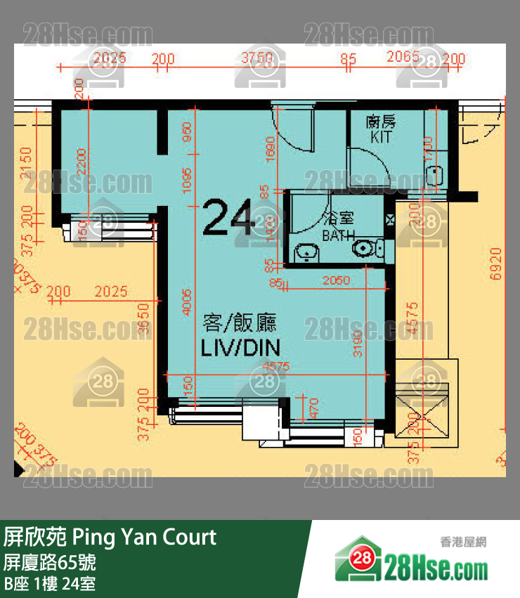 屏欣苑 B座 1楼 24室 平面图