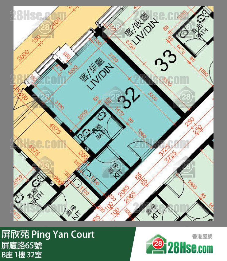 屏欣苑 B座 1樓 32室 平面圖