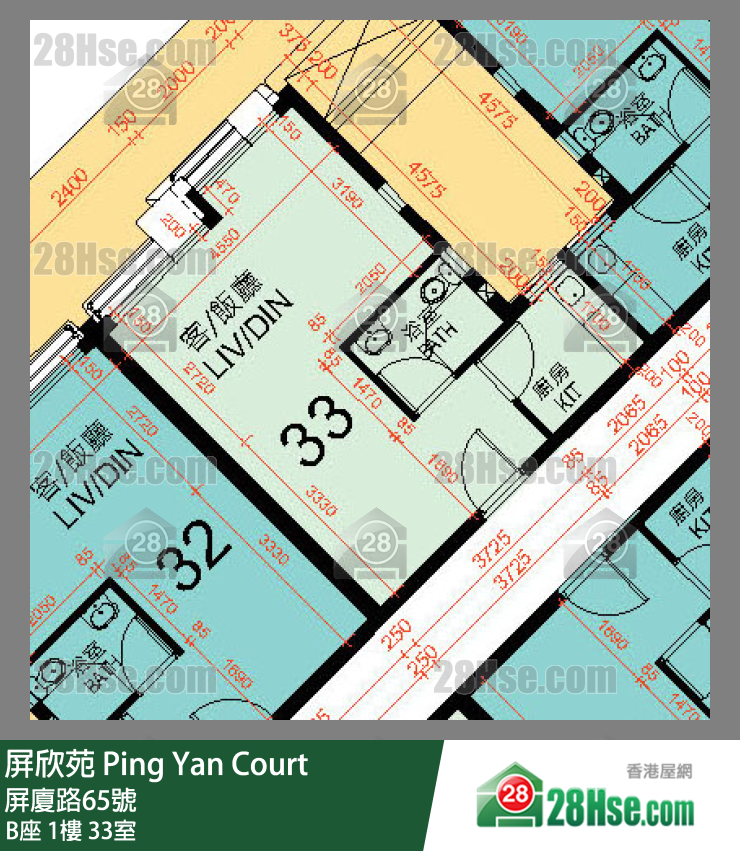 屏欣苑 B座 1樓 33室 平面圖