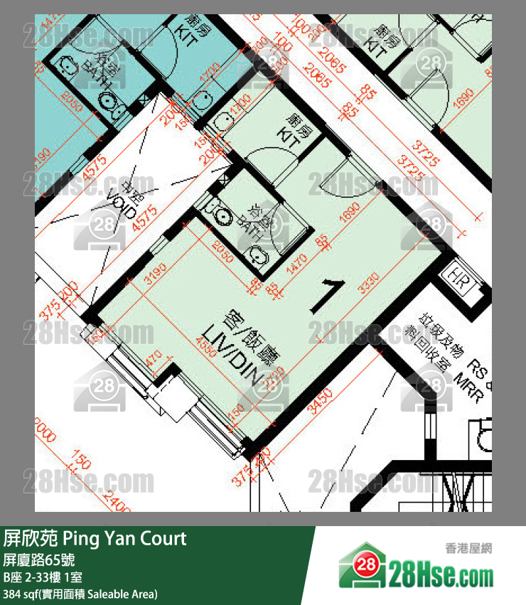 屏欣苑 B座 17樓 1室 平面圖
