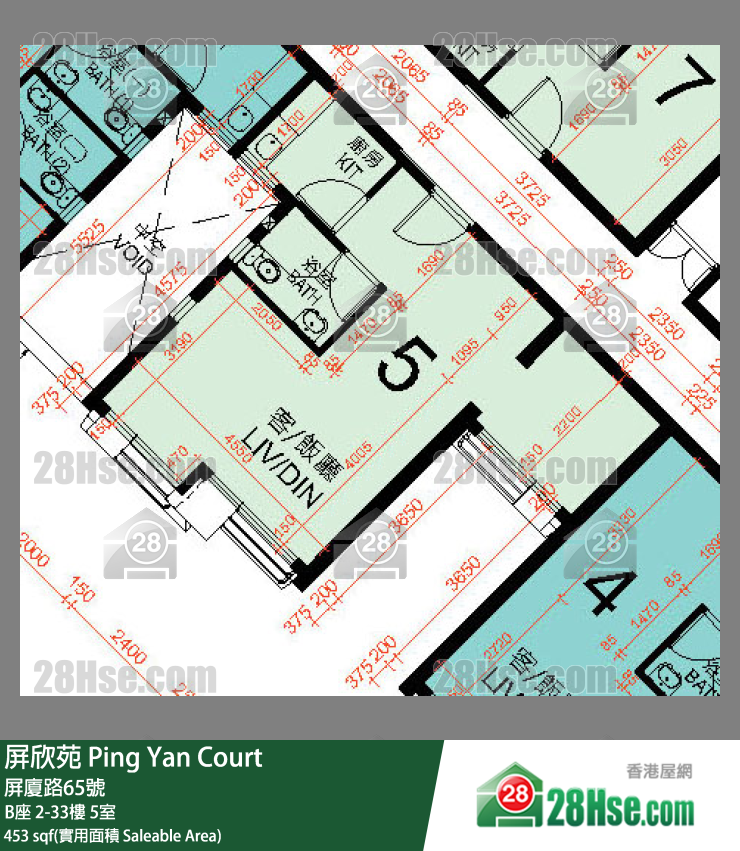 屏欣苑 B座 2樓 5室 平面圖