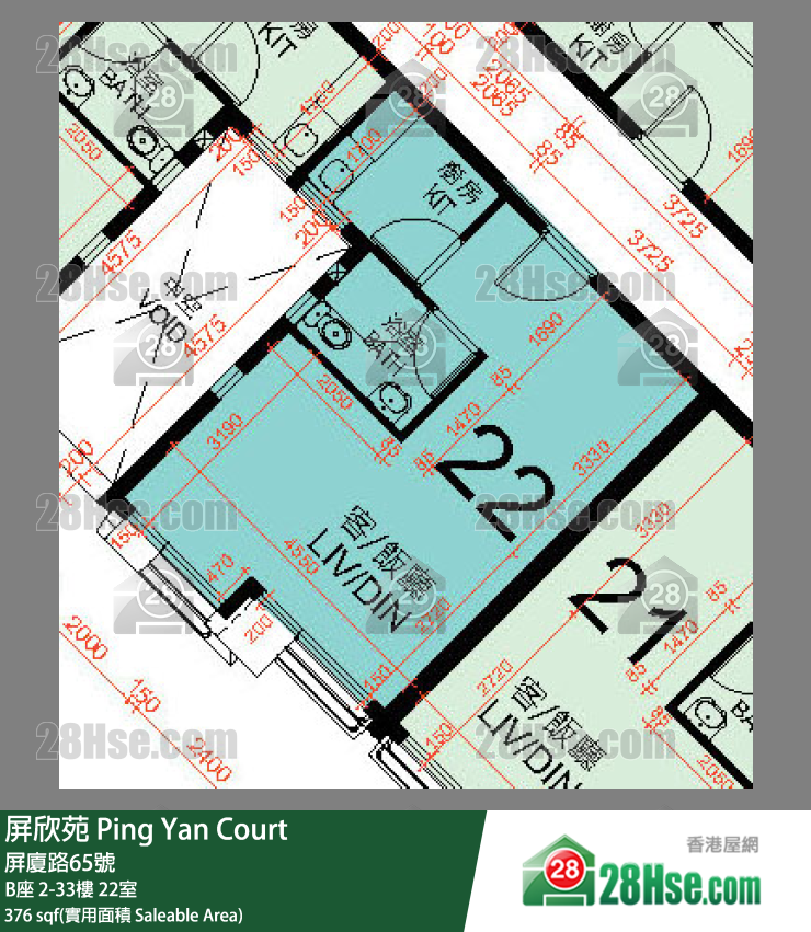 屏欣苑 B座 2樓 22室 平面圖