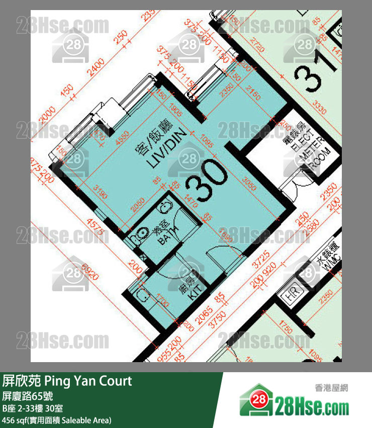 屏欣苑 B座 2樓 30室 平面圖