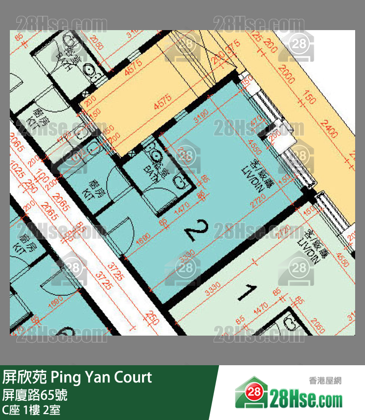屏欣苑 C座 1樓 2室 平面圖