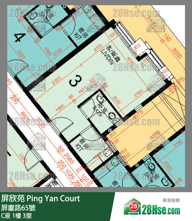 屏欣苑 C座 1樓 3室 平面圖