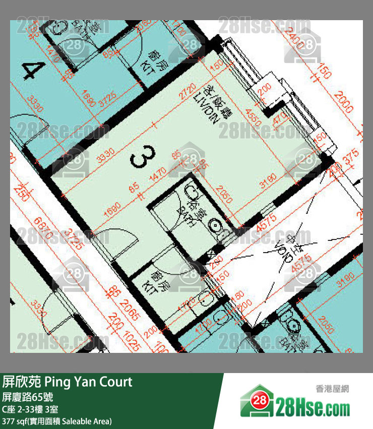 屏欣苑 C座 18樓 3室 平面圖