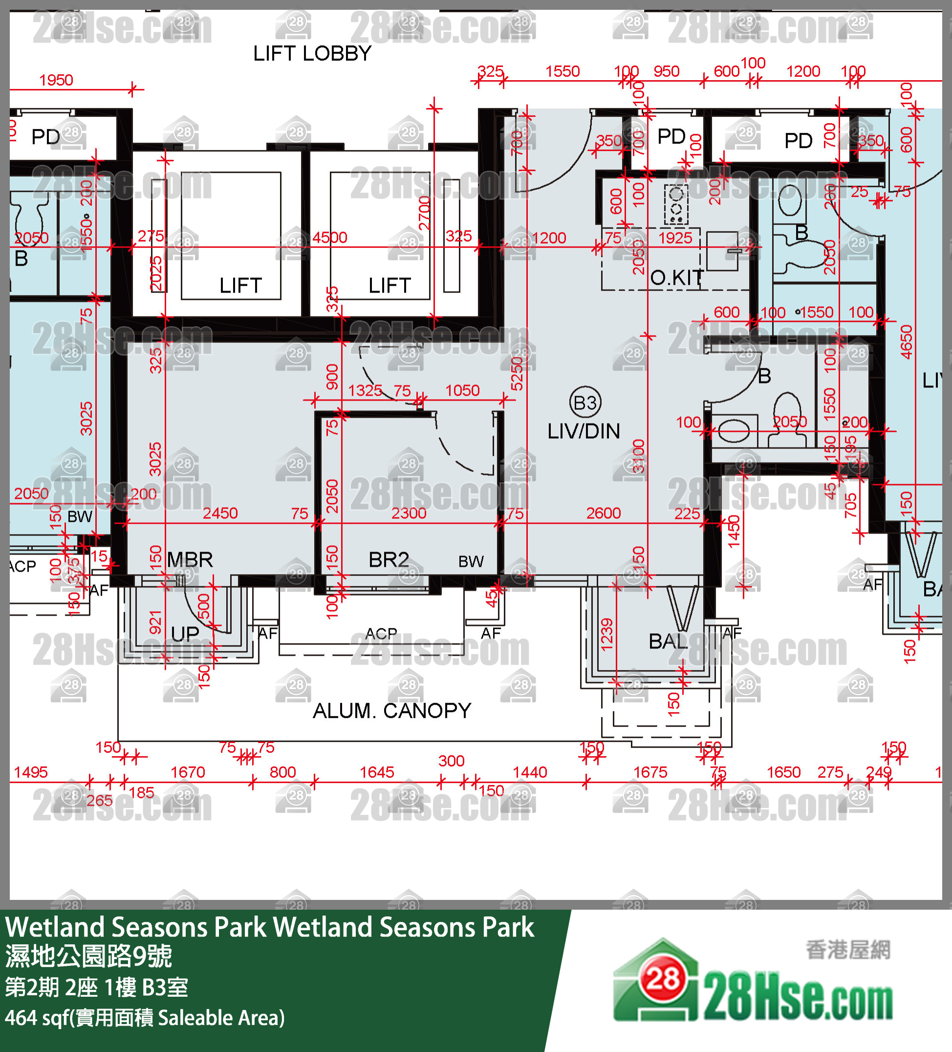 Wetland Seasons Park 第2期 2座 1樓 B3室 平面圖
