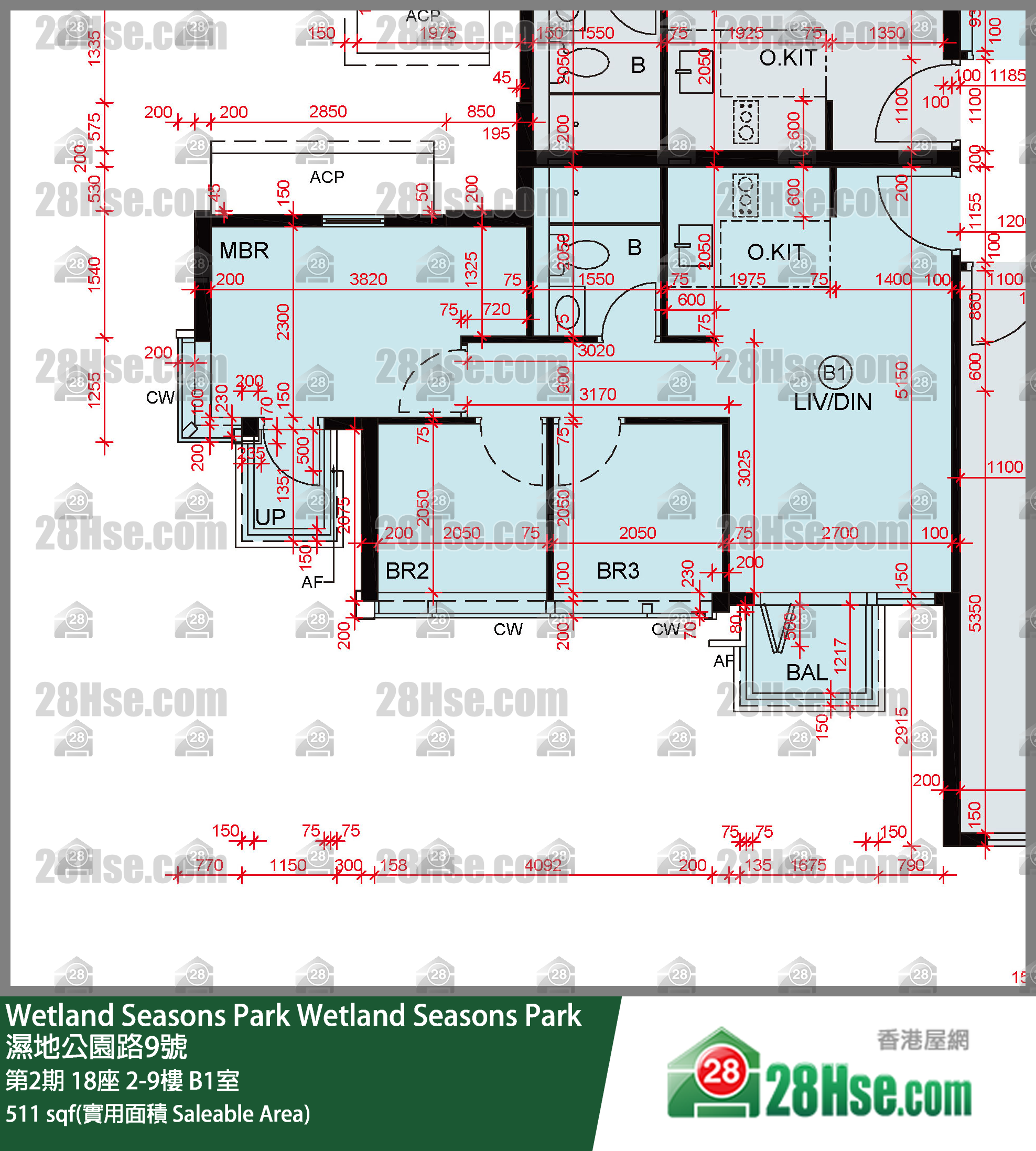 Wetland Seasons Park 第2期 18座 3樓 B1室 平面圖
