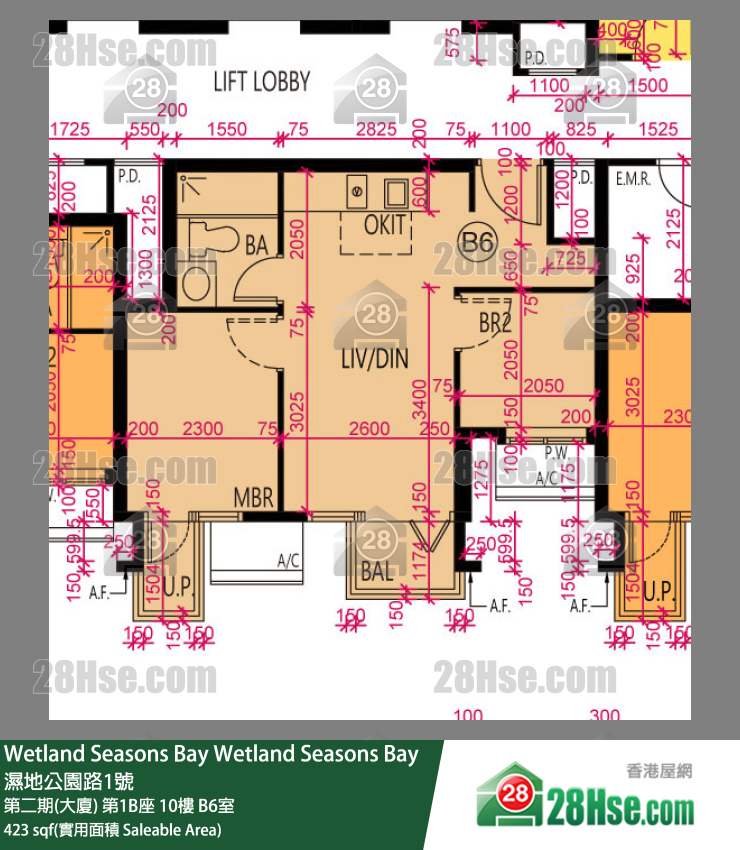 Wetland Seasons Bay 第二期(大廈) 第1B座 10樓 B6室 平面圖