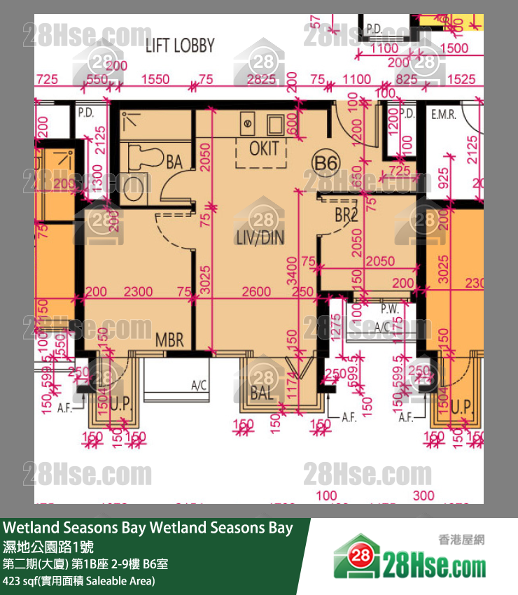 Wetland Seasons Bay 第二期(大廈) 第1B座 8樓 B6室 平面圖