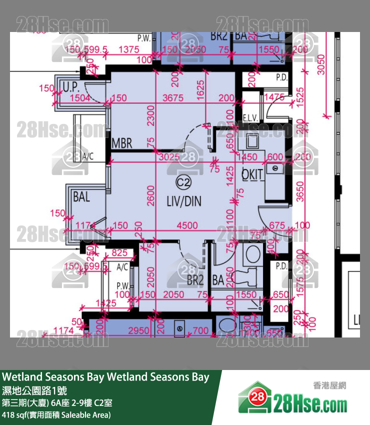 Wetland Seasons Bay 第三期(大廈) 6A座 8樓 C2室 平面圖