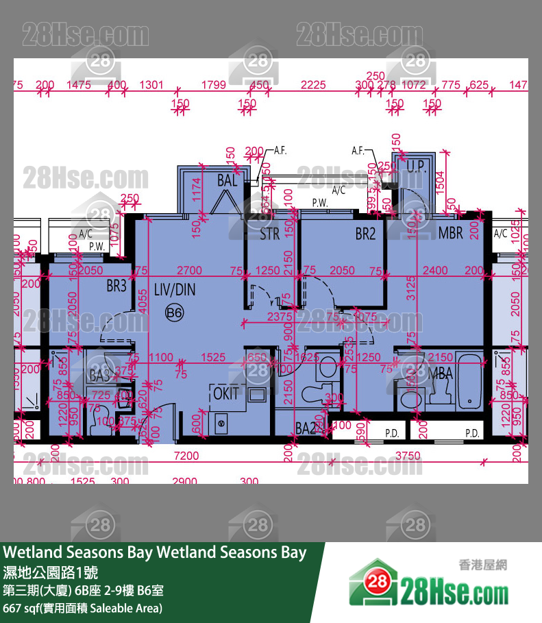 Wetland Seasons Bay 第三期(大廈) 6B座 8樓 B6室 平面圖