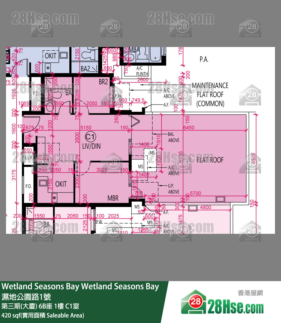 Wetland Seasons Bay 第三期(大廈) 6B座 1樓 C1室 平面圖