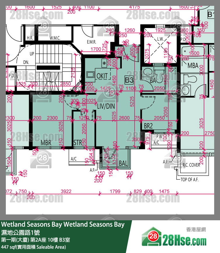 Wetland Seasons Bay 第一期(大廈) 第2A座 10樓 B3室 平面圖