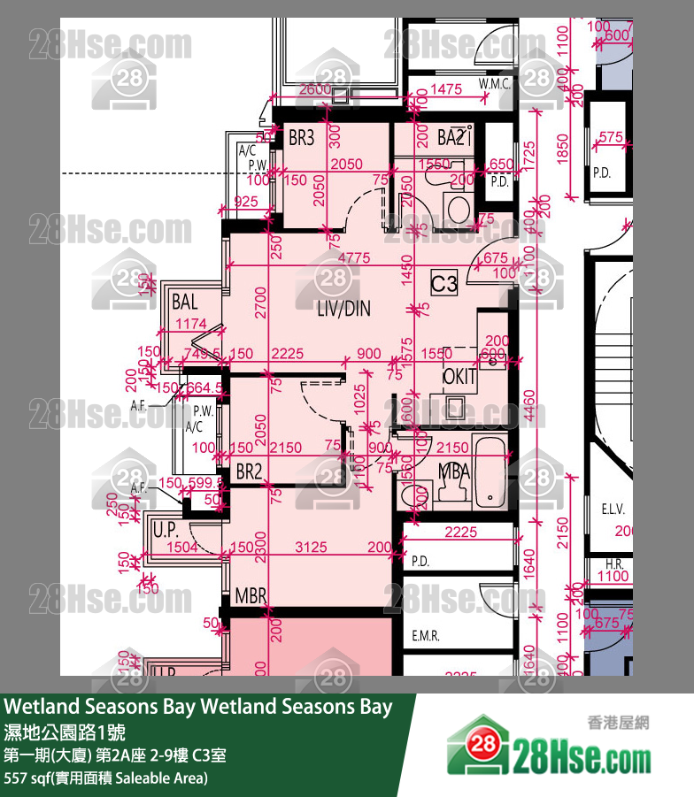 Wetland Seasons Bay 第一期(大廈) 第2A座 5樓 C3室 平面圖