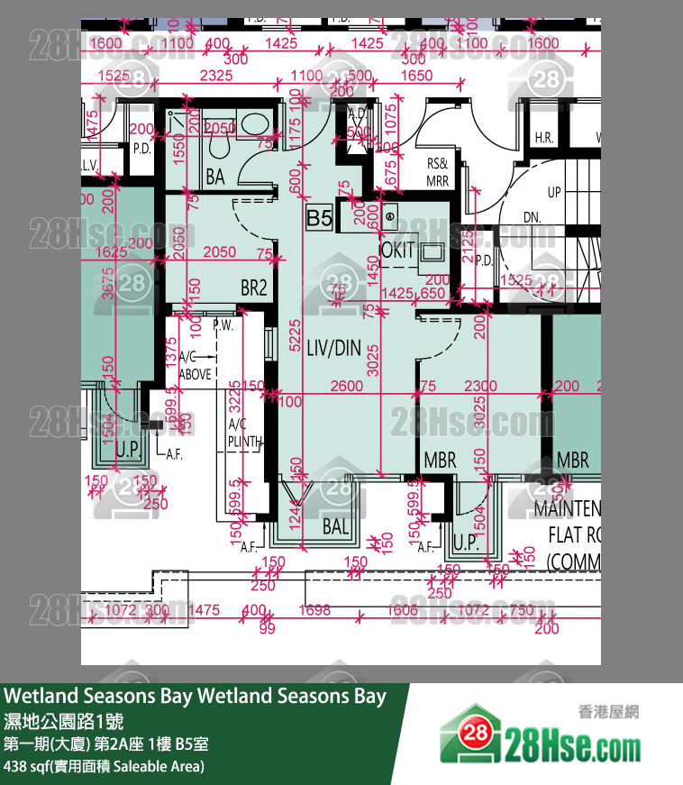 Wetland Seasons Bay 第一期(大廈) 第2A座 1樓 B5室 平面圖