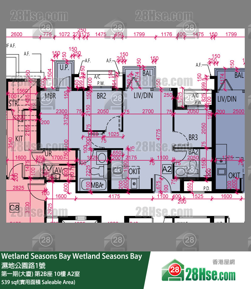 Wetland Seasons Bay 第一期(大廈) 第2B座 10樓 A2室 平面圖