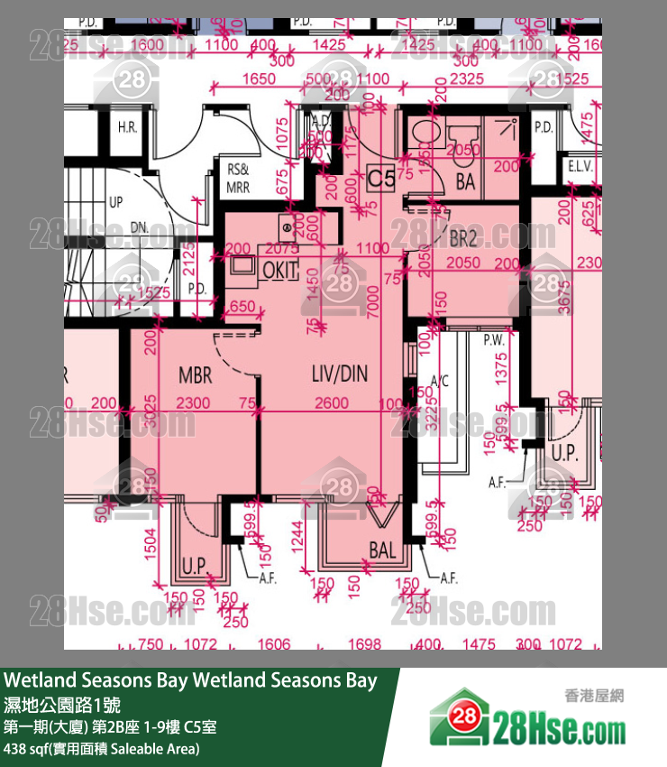 Wetland Seasons Bay 第一期(大廈) 第2B座 8樓 C5室 平面圖