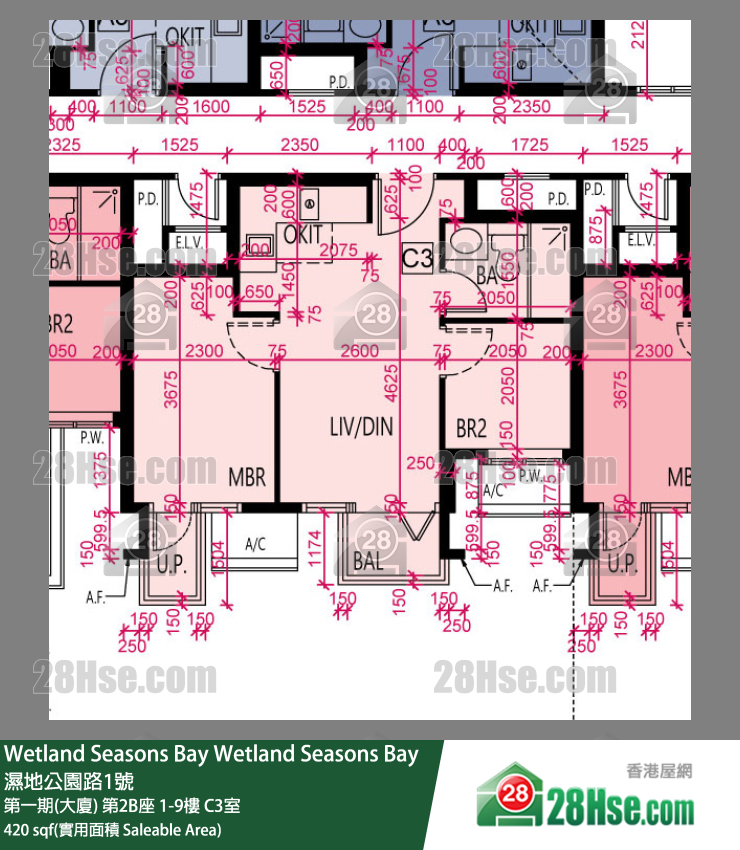Wetland Seasons Bay 第一期(大廈) 第2B座 8樓 C3室 平面圖