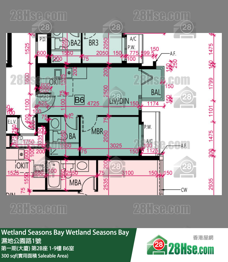 Wetland Seasons Bay 第一期(大廈) 第2B座 5樓 B6室 平面圖