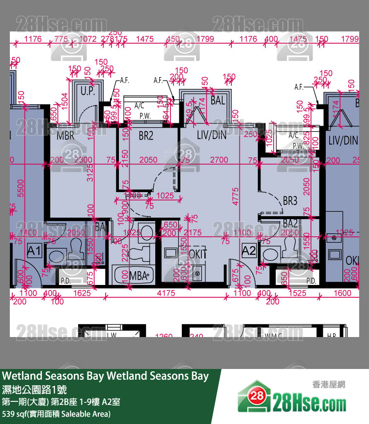 Wetland Seasons Bay 第一期(大廈) 第2B座 9樓 A2室 平面圖