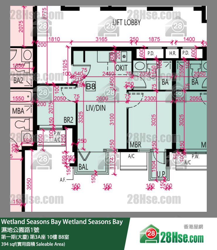 Wetland Seasons Bay 第一期(大廈) 第3A座 10樓 B8室 平面圖