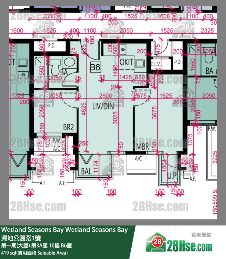 Wetland Seasons Bay 第一期(大廈) 第3A座 10樓 B6室 平面圖