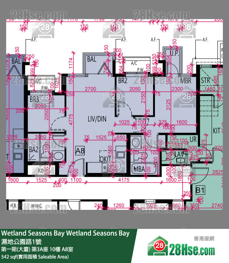 Wetland Seasons Bay 第一期(大廈) 第3A座 10樓 A8室 平面圖
