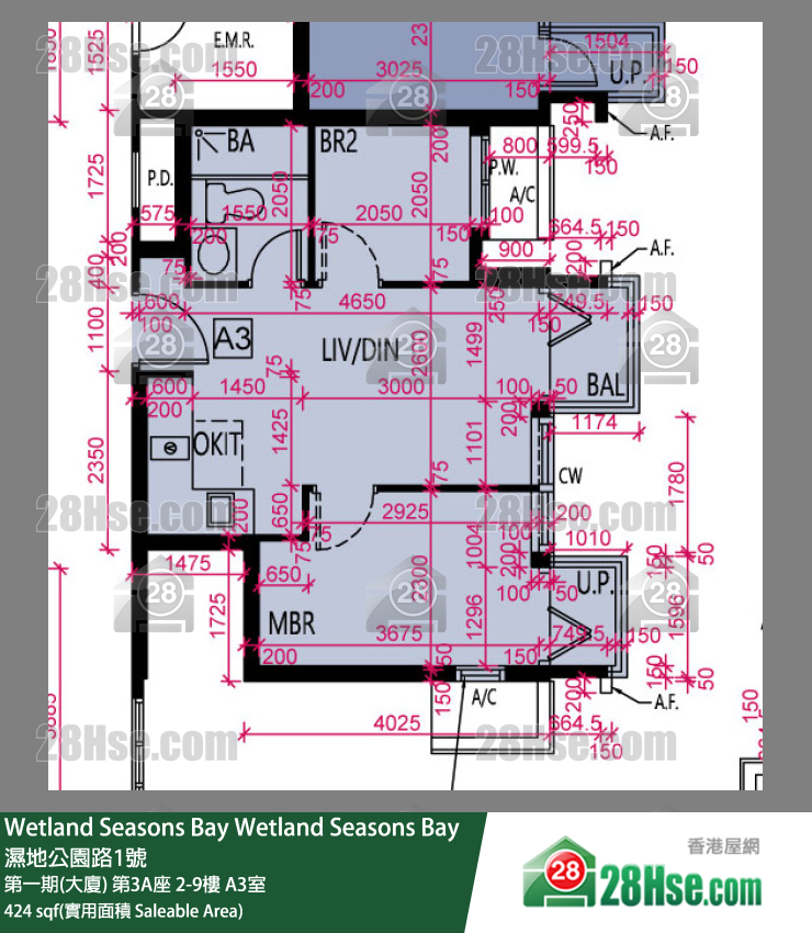 Wetland Seasons Bay 第一期(大廈) 第3A座 3樓 A3室 平面圖