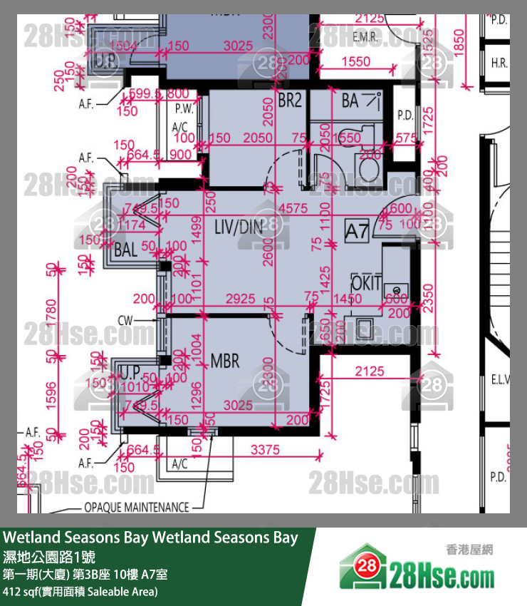 Wetland Seasons Bay 第一期(大厦) 第3B座 10楼 A7室 平面图