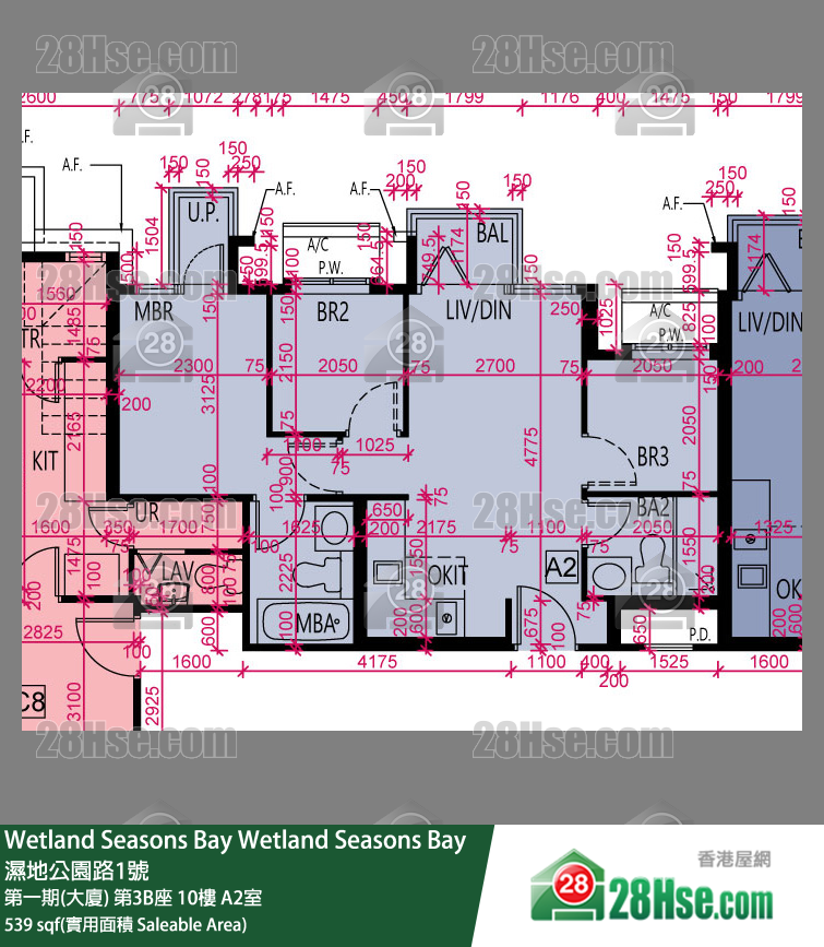 Wetland Seasons Bay 第一期(大厦) 第3B座 10楼 A2室 平面图