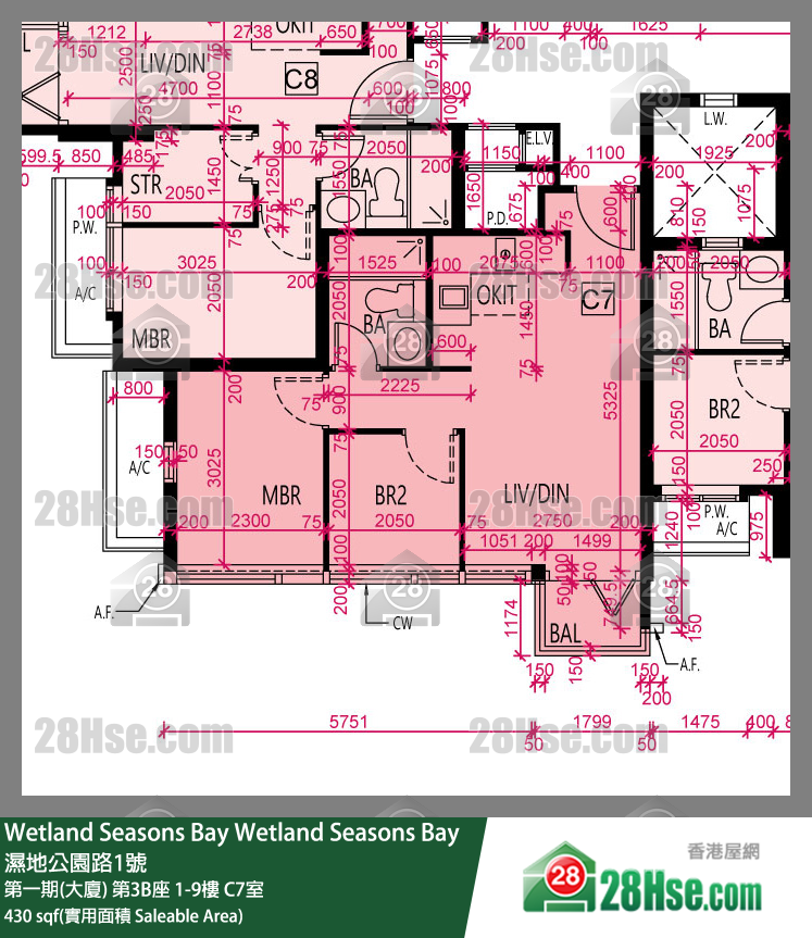 Wetland Seasons Bay 第一期(大厦) 第3B座 5楼 C7室 平面图