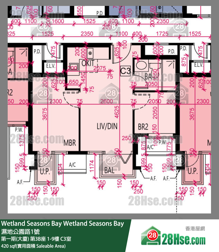Wetland Seasons Bay 第一期(大厦) 第3B座 6楼 C3室 平面图