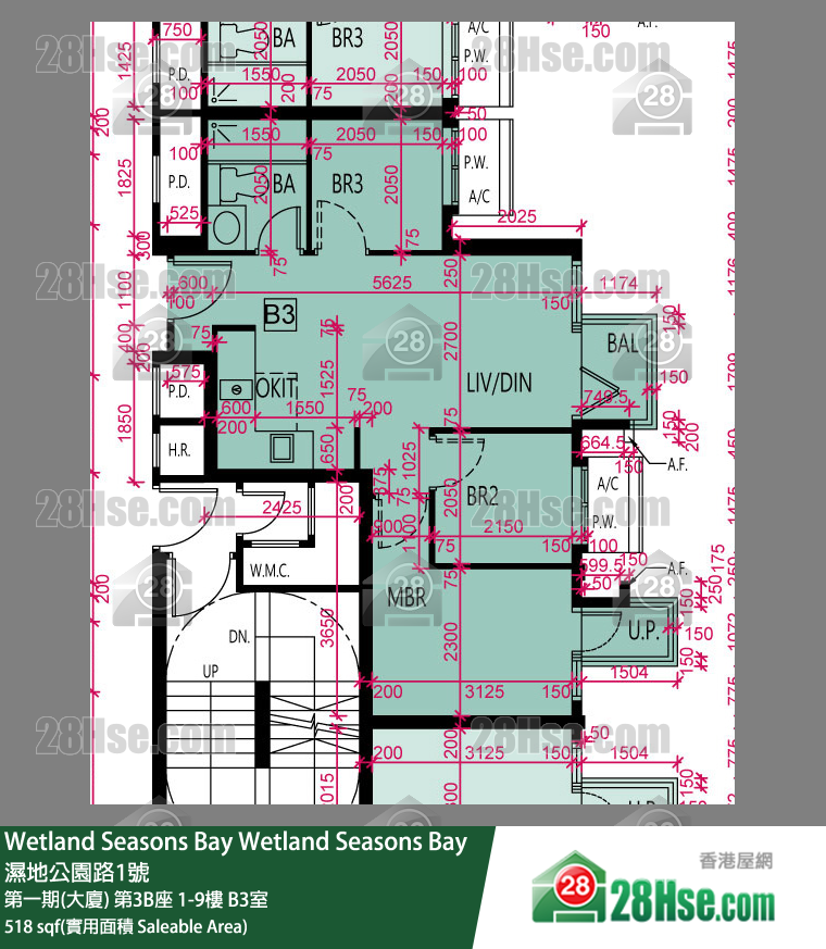 Wetland Seasons Bay 第一期(大廈) 第3B座 2樓 B3室 平面圖