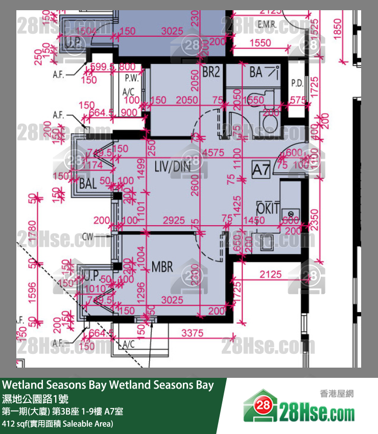 Wetland Seasons Bay 单位平面图(由 28Hse 提供)