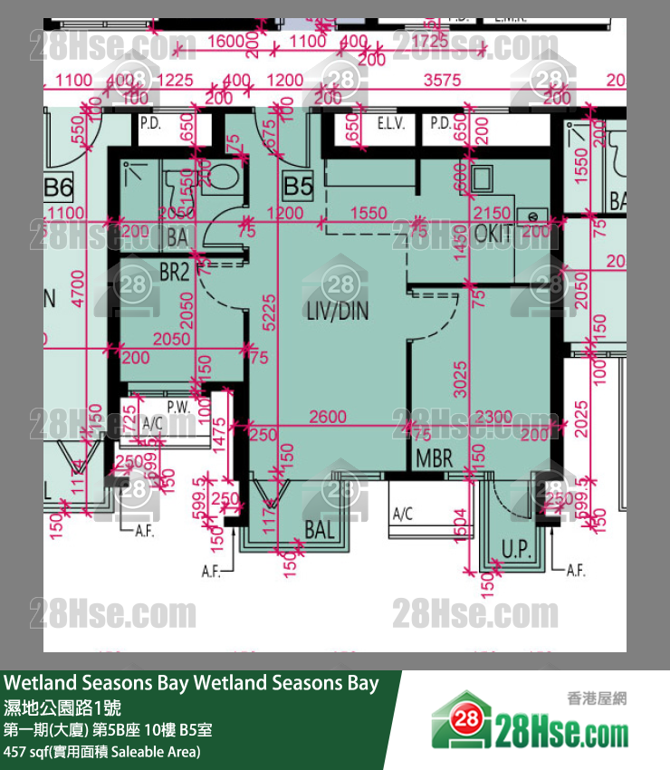 Wetland Seasons Bay 第一期(大廈) 第5B座 10樓 B5室 平面圖
