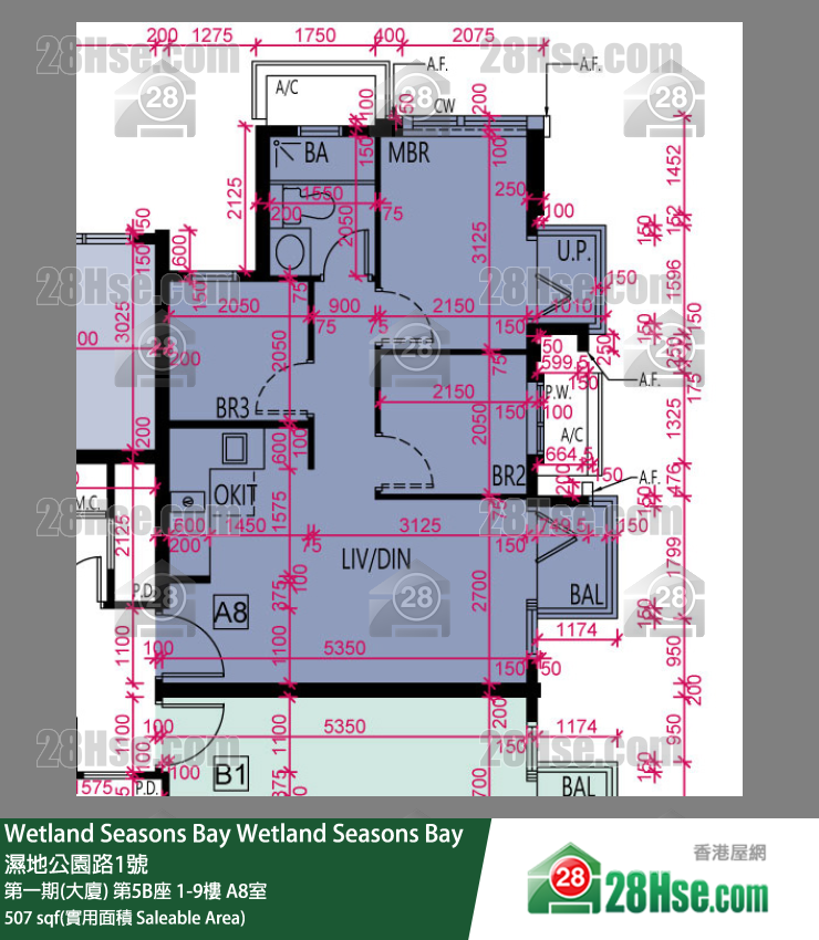 Wetland Seasons Bay 第一期(大廈) 第5B座 5樓 A8室 平面圖