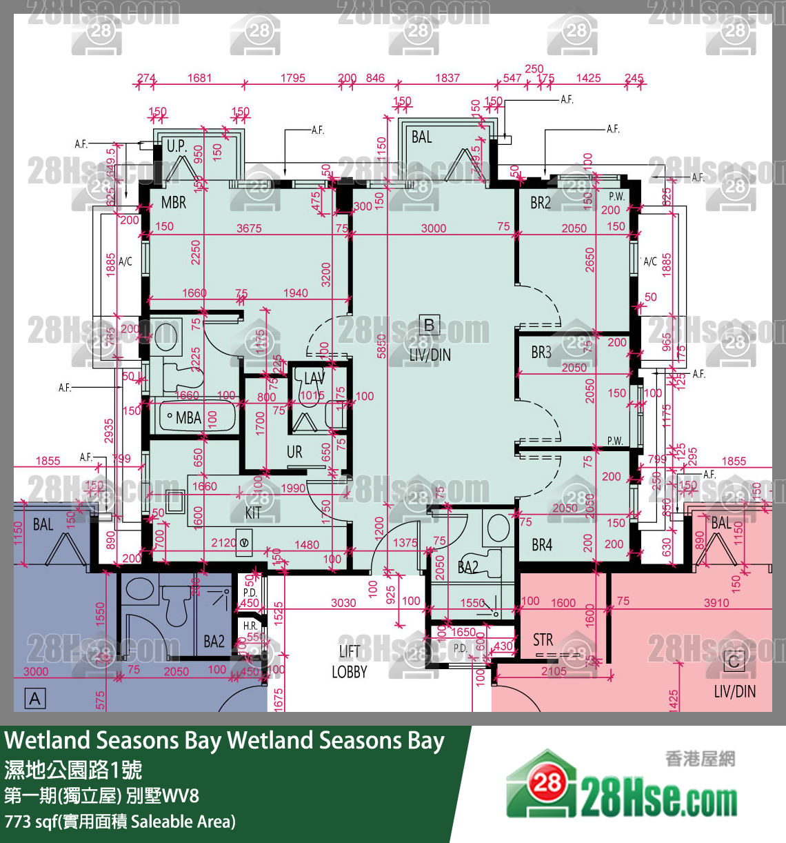 Wetland Seasons Bay 第一期(獨立屋) 別墅WV8 1樓 B室 平面圖