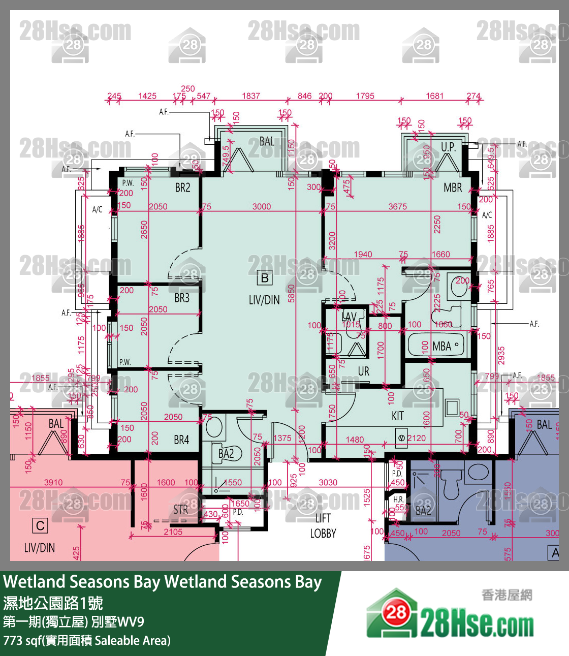 Wetland Seasons Bay 第一期(獨立屋) 別墅WV9 1樓 B室 平面圖
