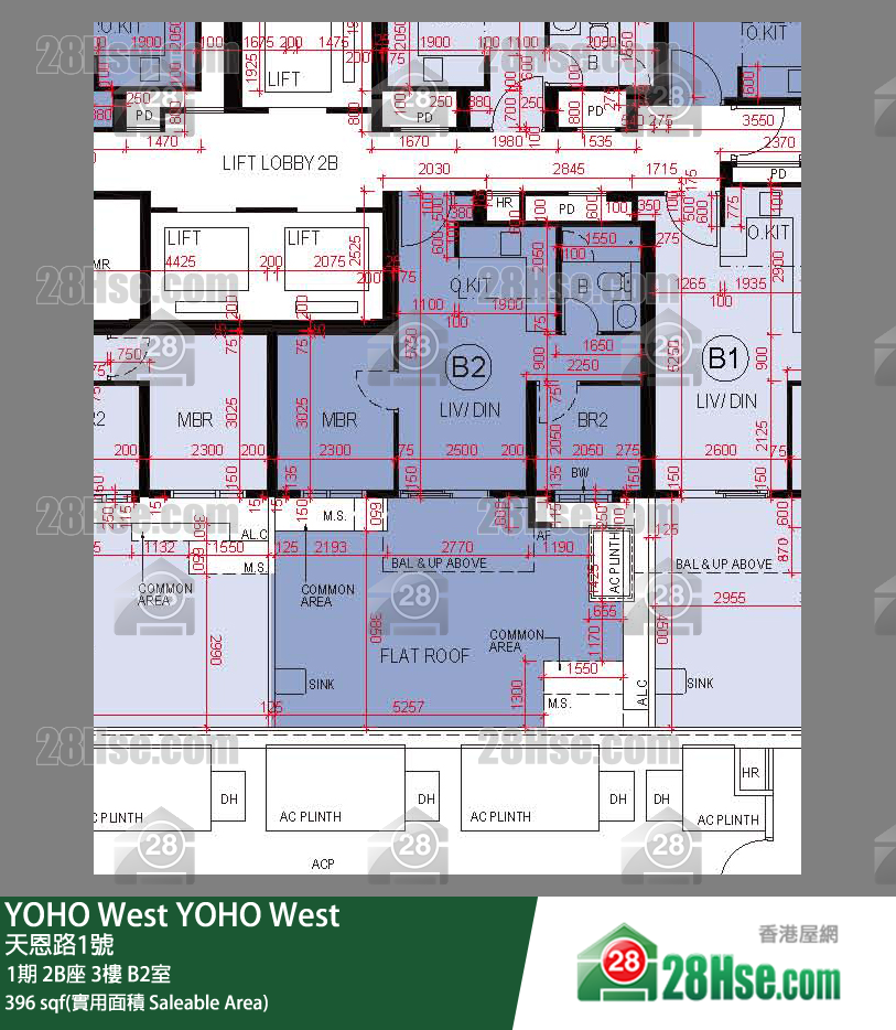 YOHO West,  Flat B2, 3/f, Tower 2b, Phase 1 FloorPlan