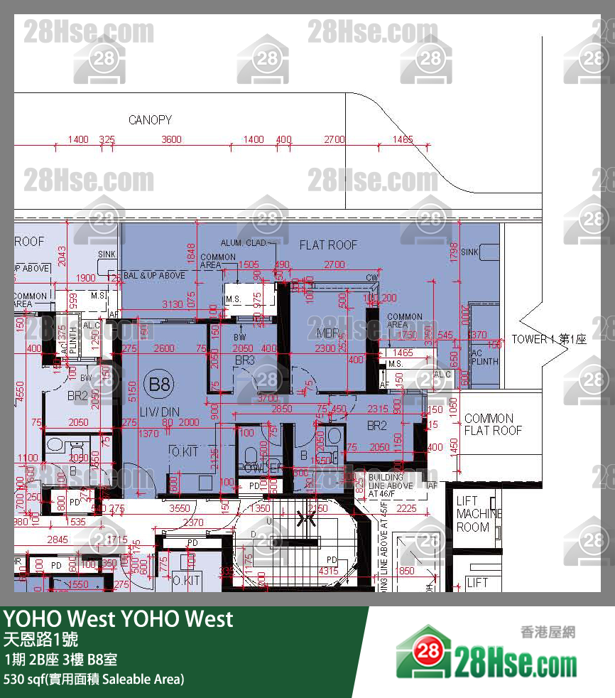 YOHO West 1期2B座3樓 B8室 平面圖
