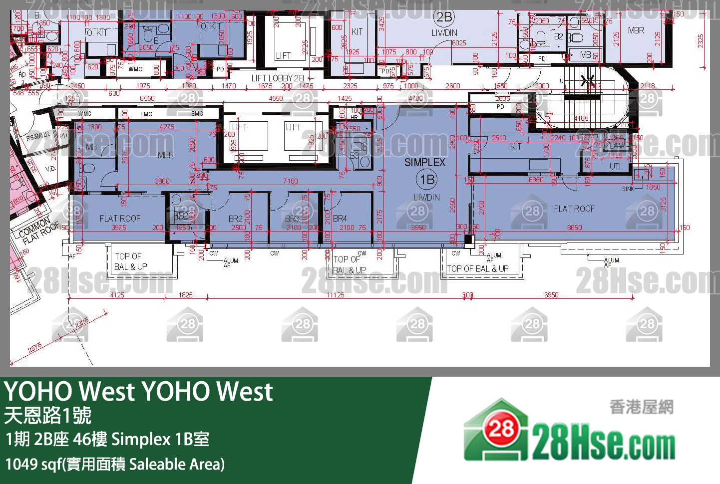 YOHO West,  Flat Simplex 1b, 46/f, Tower 2b, Phase 1 FloorPlan