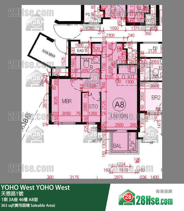 YOHO West,  Flat A8, 46/f, Tower 3a, Phase 1 FloorPlan