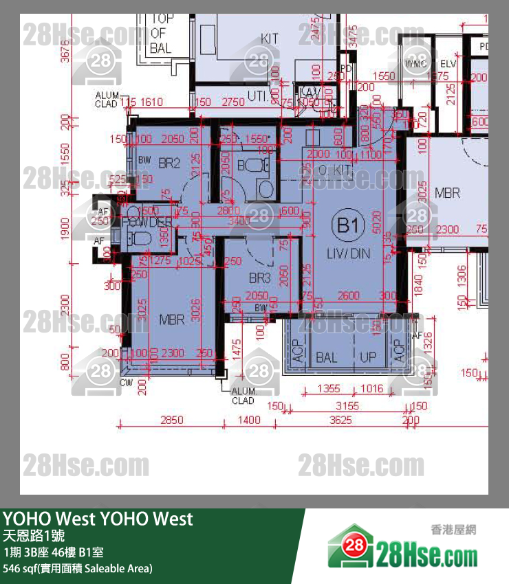 YOHO West 1期 3B座 46樓 B1室 平面圖