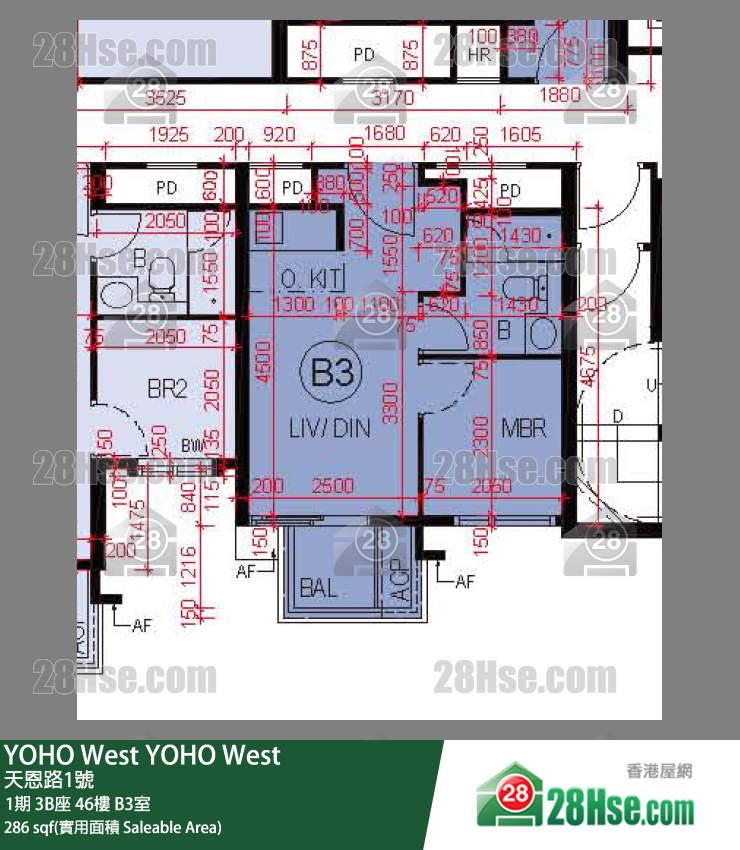 YOHO West, Flat B3, 46/F, Tower 3b FloorPlan
