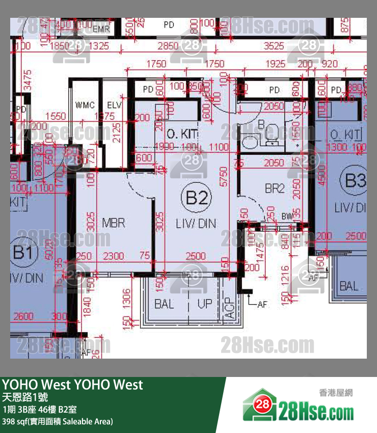 YOHO West, Flat B2, 46/F, Tower 3b FloorPlan