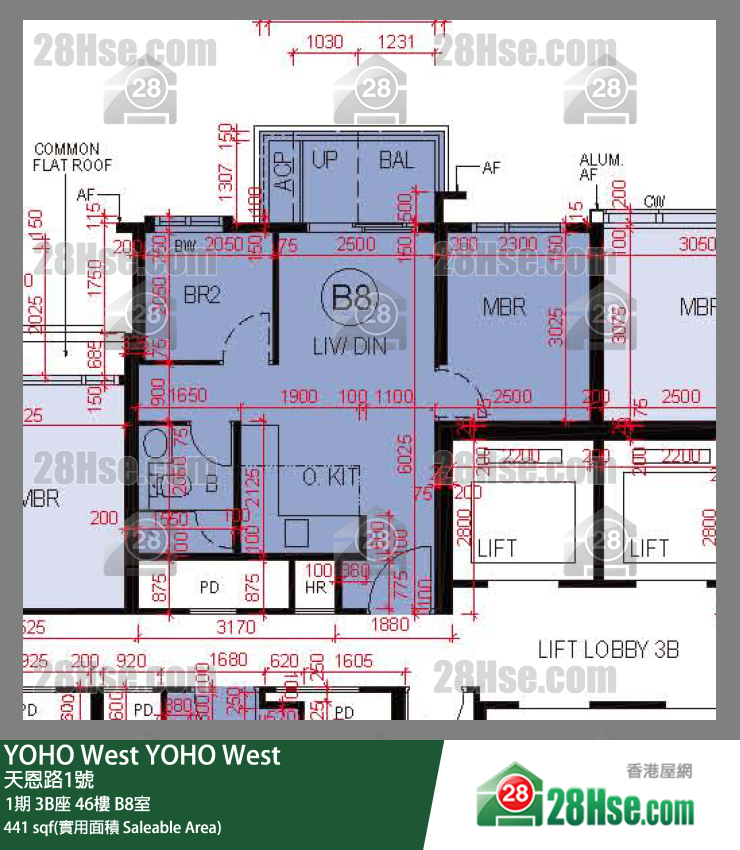 YOHO West 1期 3B座 46樓 B8室 平面圖