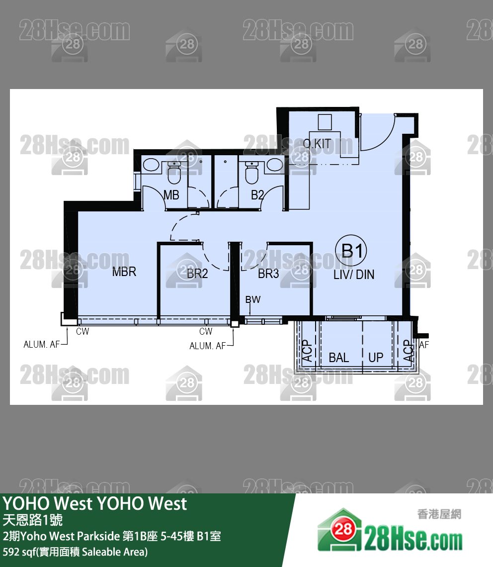YOHO West, Flat B1, 28/F, Tower 1b FloorPlan