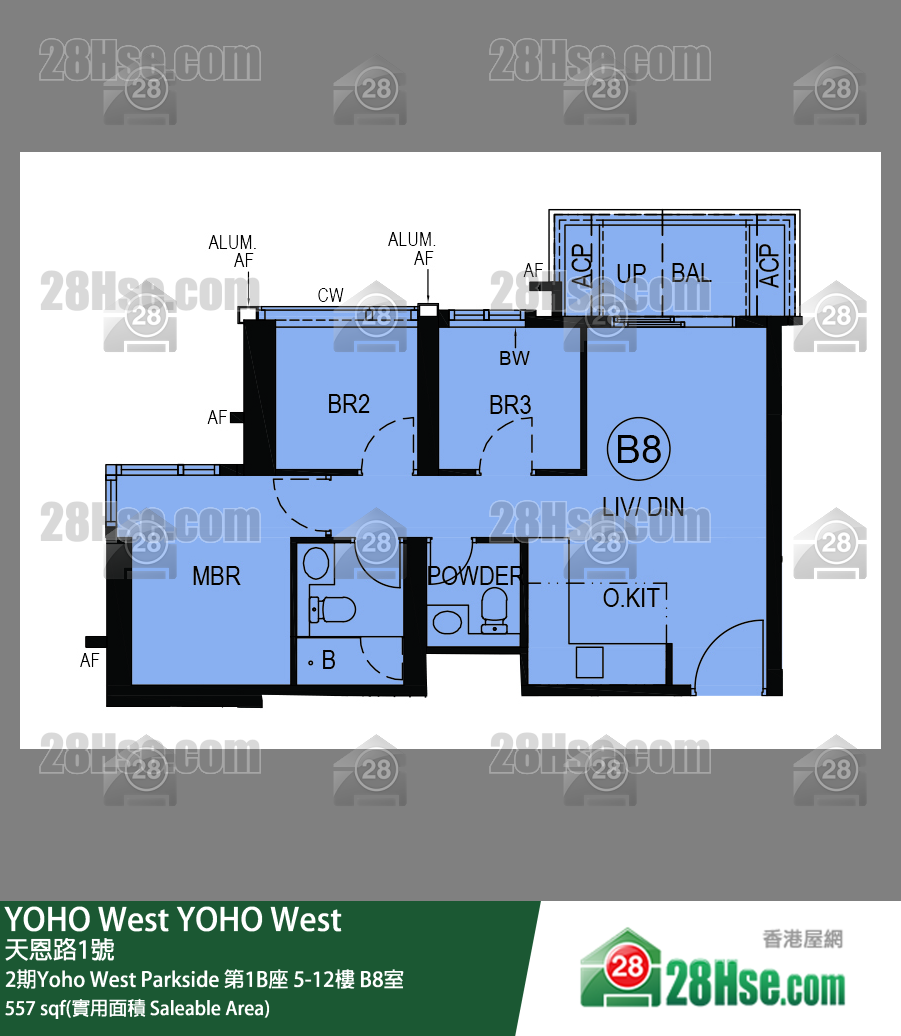 YOHO West,  Flat B8, 6/f, Tower 1b, Phase2 Yoho West Parkside FloorPlan